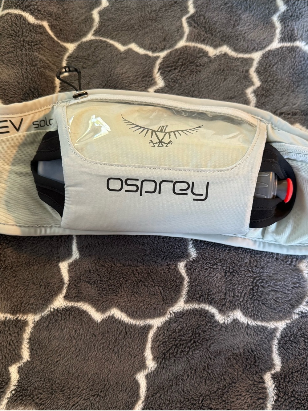 OSPREY Light Gray Hydration Belt with Clear Top Pocket